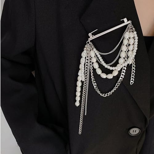 Retro Multi Strands Fringe Brooch Shimmering Fringe Brooch Pin Ornament for Jackets Scarves Hats Accessories Alloy Faux Pearls Statement