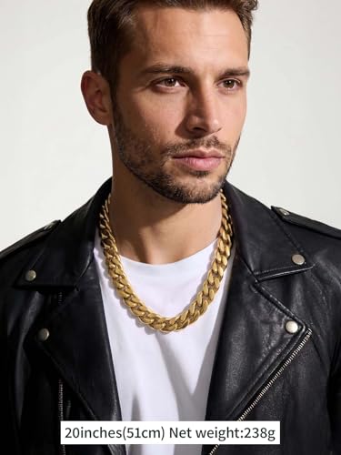 FindChic Cuban Link Chain Necklace for Women Men, Silver/Gold Plated Stainless Steel Solid Miami Curb Chain Hip Hop Punk Statement Jewelry, 5/12/14mm Width, 16/18/20 Inch Length, with Gift Box - color: 06. 14mm-Gold, size: 20inches