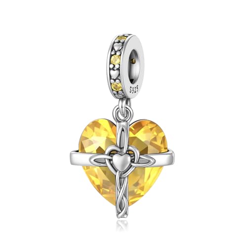 Birthstone Charms 925 Sterling Silver Heart Charms for Bracelets and Necklaces Birthday Day Christmas Gifts For Women - color: K-November