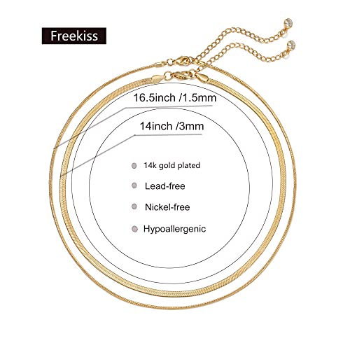Freekiss Layered Necklace Set for Women Stackable | Herringbone Snake Cuban Rope Chain, Dainty Choker, Layered Stackable, Non Tarnish, Hypoallergenic, Adjustable 14-18.5" - color: Gold, style: Layer 3mm+1.5mm Snake