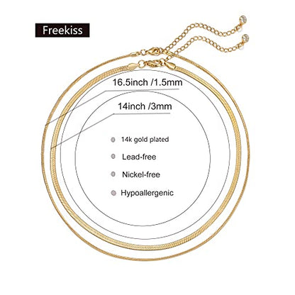 Freekiss Layered Necklace Set for Women Stackable | Herringbone Snake Cuban Rope Chain, Dainty Choker, Layered Stackable, Non Tarnish, Hypoallergenic, Adjustable 14-18.5" - color: Gold, style: Layer 3mm+1.5mm Snake