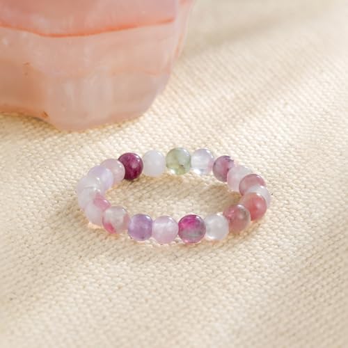 NLIEO Handmade Natural Gemstone Crystal Beaded Stretch Band Ring for Women | Handmade, 3mm Natural Stone, Size 7-12, Stretchy, Beaded Jewelry, Green Bead Rings, Trendy Jewelry Gift - style: Indian Agate
