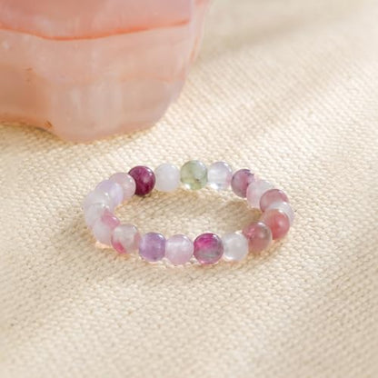 NLIEO Handmade Natural Gemstone Crystal Beaded Stretch Band Ring for Women | Handmade, 3mm Natural Stone, Size 7-12, Stretchy, Beaded Jewelry, Green Bead Rings, Trendy Jewelry Gift - style: Indian Agate