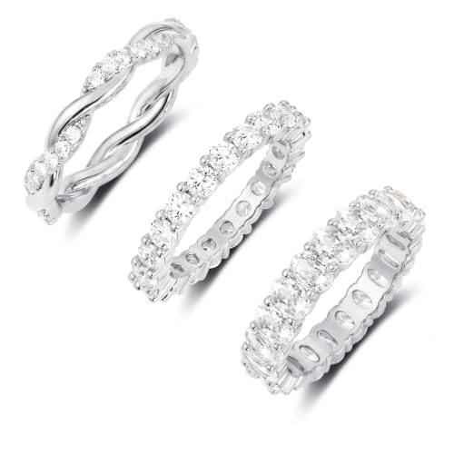 TOBENY Gold Engagement Rings for Women Non Tarnish 14K Gold Plated Stackable Cubic Zirconia Wedding Bands Ring Dainty Promise Love Eternity Stacking Thumb Ring Set Gold Bridal Rings Size 6 7 8 9 10 - color: A-3Pcs Silver Engagement Cubic Zirconia Rings
