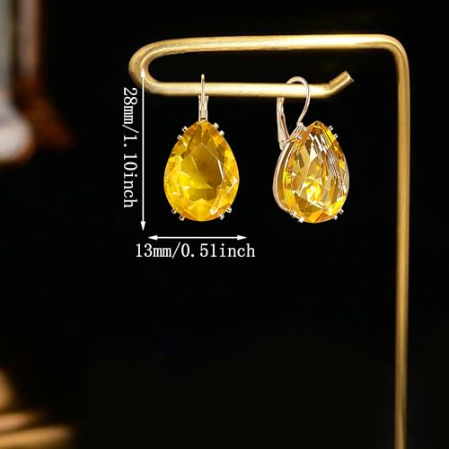 14K Gold Teardrop Crystal Leverback Earrings Sparkly Rhinestone Water Droplet Dangle Drop Earrings For Women - color: Orange