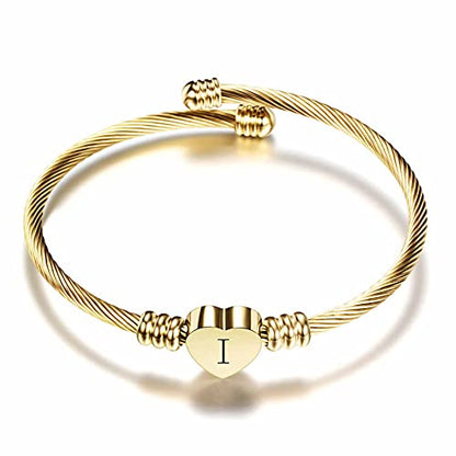 VQYSKO Heart Initials Stainless Steel Bracelet fo Woman Jewelry Gift - color: Gold I