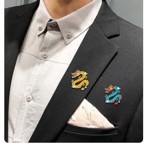 4pcs Chinese Dragon Enamel Lapel Pin Set, Dragon ChineseZodiac Style Traditional Design Red Yellow Pink Blue Green - color: PINK