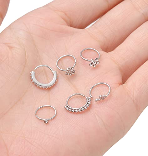 Akeoqi 29Pcs 20G Nose Ring Studs Nose Ring Hoops Stainless Steel L Bone Screw Shape CZ Butterfly Snake Star Heart Moon Shape Nose Piercing Jewelry for Women Silver Tone - style: A:29Pcs(Heart)