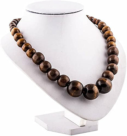 Wood Bead Necklace Africa Wooden Chain Statement Unisex Chunky Necklaces - color: Tooth Necklace+Classic Brown Necklace