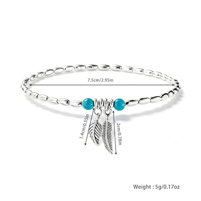 2 Pcs Natural Stone Beaded Anklets For Women Starfish Turquoise Beaded Layered Anklet Set Boho Feather Stretch Ankle Bracelets Adjustable Summer Beach Jewelry Gifts - color: Boho-Feather