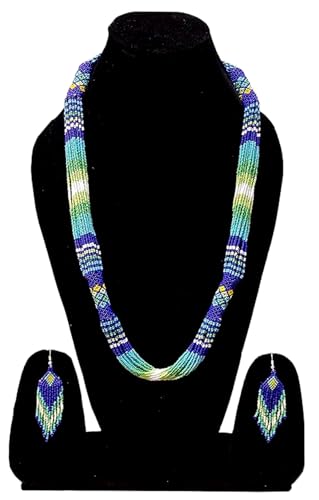 Layered – Boho Native American Style Layered Beaded Necklace– Ukrainian beaded Necklace Native Handmade Seed Bead Necklace Tribal ethnic beaded Necklace for Women (Tuquoise) - color: Blue & Mulit