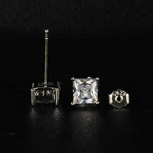 925 Sterling Silver Stud Earrings, 4 Pairs Square Cubic Zirconia Stud Earrings Set for Women Men 3 4 5 6mm - color: C-Silver 4/5/6/7mm