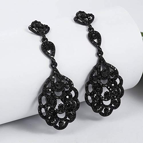Wedding Teardrop Dangle Earrings Crystal Rhinestone Beaded Chandelier Earrings for Brides Gold - color: B-black