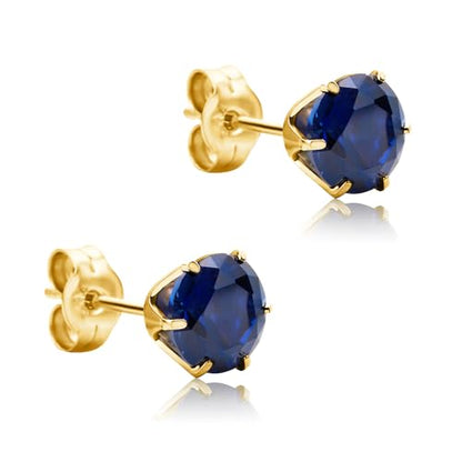 Orovi Round 14K Gold Earrings for Women in Solid 14K White Gold 585/14K Yellow Gold 585 with Ruby/Sapphire/Zirconia/Emerald Gemstones, Stud Earrings For Women,Women's Jewelry Delivered in Jewelry Box - color: 14K Yellow Gold/ Sapphire