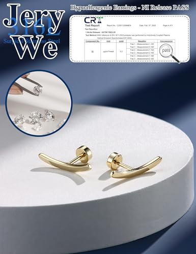 JeryWe Cartilage Earrings for Women Hypoallergenic Flat Back Earrings Surgical Steel for Sensitive Ears Flatback Stud Earring Helix Conch Tragus Daith Piercing Jewelry 16G