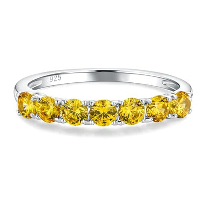 Birthstone Wedding Band Eternity Rings 925 Sterling Silver Rings Stackable Anniversary Engagement Rings Cubic Zirconia Inlaid Created Garnet/Amethyst/Sapphire Ring 7 Stone Ring, Size 6 to 10 - color: Citrine