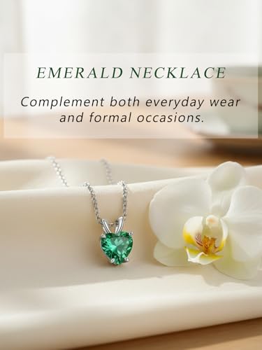 CYW Genuine Sapphire/Emerald/Ruby/Moissanite Necklace for Women, Really Authentic Solid 925 Sterling Silver, 16"/18"/20" Adjustable Chain, Anniversary Mother's Day Valentines Gift - color: Emerald - Heart - White Gold, size: 6.5mm