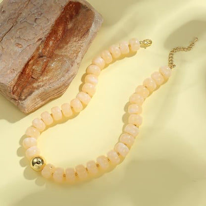 Badu Colorful Chunky Beaded Choker Necklace, Acrylic Colorful Bead Statement Necklaces, Adjustable Summer Beach Jewelry Gift for Women - color: Beige