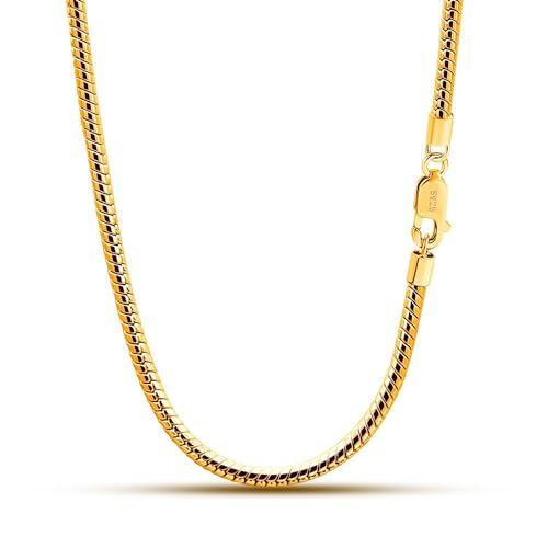 Dankadi Italy 925 Sterling Silver Snake Chain Necklace Men & Women 3MM-4MM Rolo Link Round Chain Chokers 18 "20" 22 "24" 26 "28" 30" Unisex Fine Jewelry Gift - size: Adjustable (18" - 30"), style: 3MM Gold