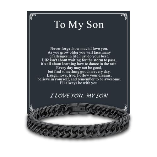 Supcare Unique Anniversary Birthday Valentines Fathers Day Stainless Steel Cuban Link Bracelets for Men Him, To My Man Dad Husband Love Always Remember Wrist Chain Bracelet Jewelry Gifts - color: C-Black 01 To My Son, size: 9.0 Inches-8mm Width
