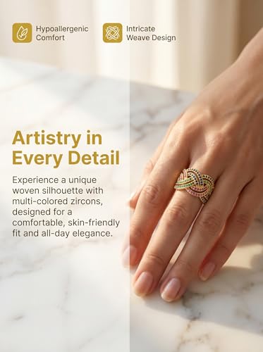 Wideband Statement Gold Ring for Women | Chunky Colorful Jewrly Non Tarnish Date Party Fine Jewelry