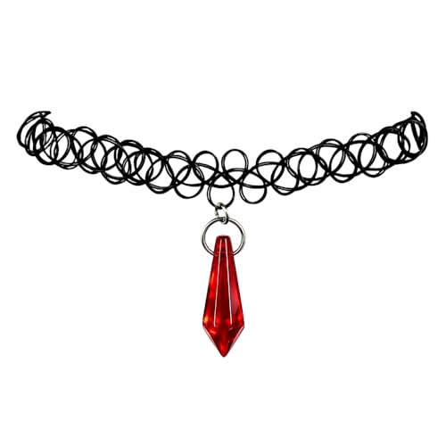 Vintage 90s Choker Red Crystal Gems Pendent Dripping Blood Necklace Black Tattoo Choker Necklace Vampire Accessories Halloween Jewelry Gift for Women