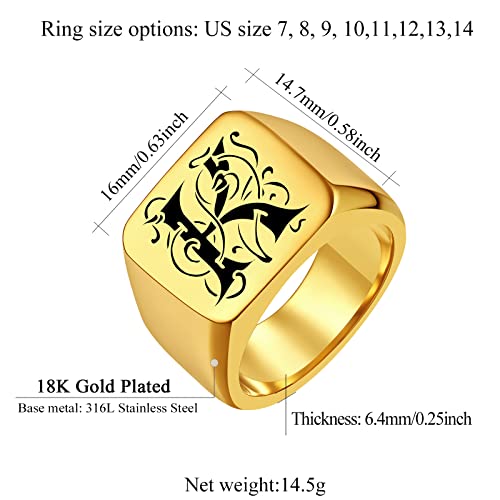 FindChic Customized Signet Photo Rings Square/Heart/Round Chunky Band Ring Stainless Steel/18K Gold Plated/Black Size 7 to 14 Personalized Jewelry for Men Women, Send Gift Box - color: 01. personalized monogram square (gold)
