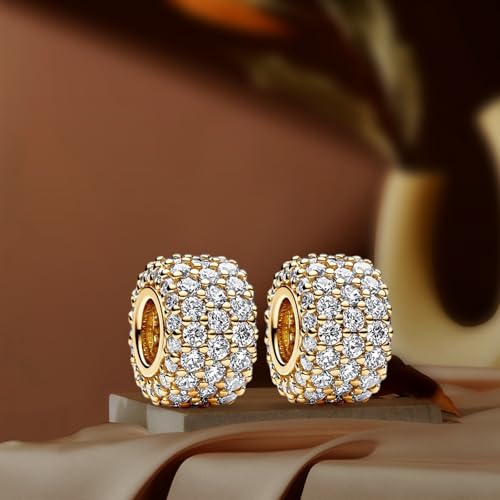 Annmors S925 Clip Spacer Safety Chain Stopper Charms for Pandora, Gift Mom Daughter Friend Sister Wife Grandma Girlfriend Fmaily On Christmas Mothers Valentines Halloween Graduation - color: C01-2pcs Gold Sparkling Pavé Triple-row Spacers