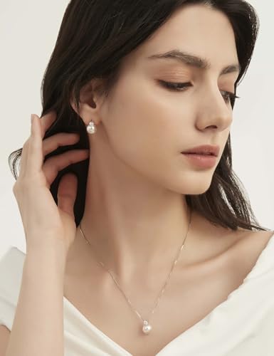 Pearl Earrings for Women 925 Sterling Silver 10MM CZ Pearl Stud | Cubic Zirconia, Dainty Simulated White Pearl Stud Drop Earring, Engagement Wedding Bridal, Hypoallergenic - size: 10MM