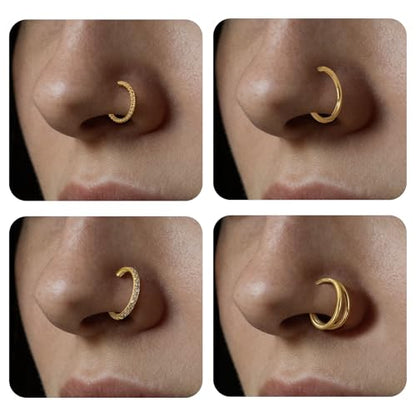 4PCS Nose Ring Hoop 316 Surgical Steel Double Hoop Septum Rings 18g 16g Piercing Jewelry with Zircon Spiral for Women Men Nose Septum Lip 8mm