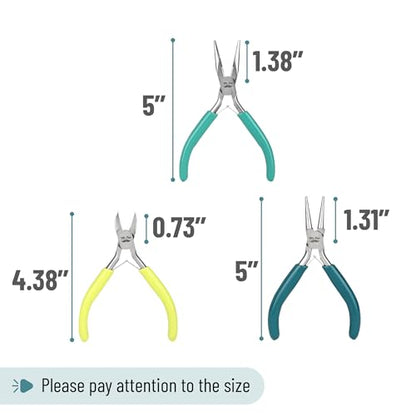 Mr. Pen- Pliers for Jewelry Making, 3 Pack, Chain Nose | Round Nose Pliers Set and Wire Cutter for Beading, Wire Wrapping, Jump Rings, Jewelry Repair, Crafting, DIY - color: Shades of Green
