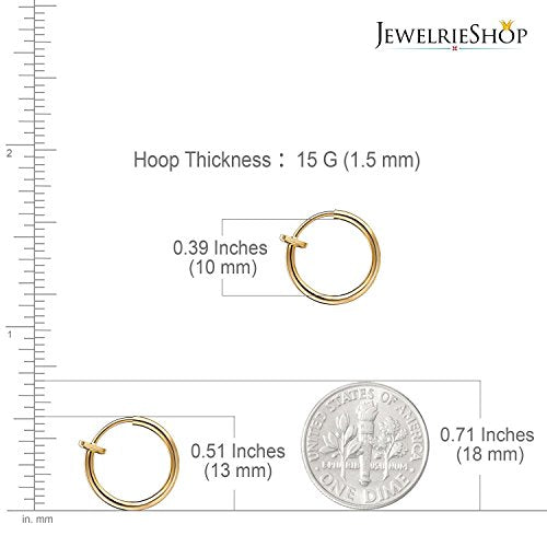 JewelrieShop Retractable Earrings Fake Hoop Fake Nose Ring Non Pierced Earrings Fake Cartilage Piercing Clip On Nose Ring Septum Ring for Women (1 Pair, Black/Silver/Gold/White) - color: #02. Gold Tone x 1 Pair