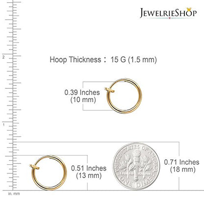 JewelrieShop Retractable Earrings Fake Hoop Fake Nose Ring Non Pierced Earrings Fake Cartilage Piercing Clip On Nose Ring Septum Ring for Women (1 Pair, Black/Silver/Gold/White) - color: #02. Gold Tone x 1 Pair