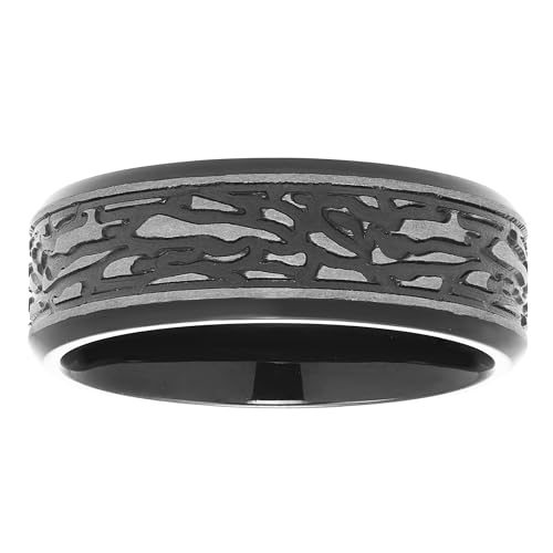 Boston Bay Diamonds Tantalum Comfort Fit Mens Wedding Band or Fashion Ring - 7mm & 8mm - Choice of Style - color: 8mm Black Steel Pattern