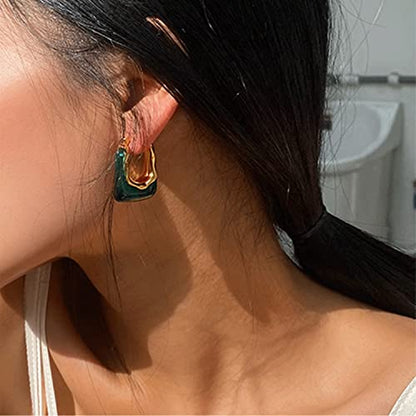 Chunky Clear Retro U Shaped Hoop Minimalist Square Resin Huggie Earrings for Women - color: Black