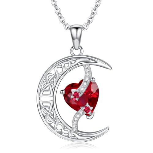 TOUPOP Moon and Star Birthstone Necklace for Women 925 Sterling Silver Celtic Moon Jewelry Birthday Mothers Day Gifts for Mom Wife Her - color: 01-January-Garnet