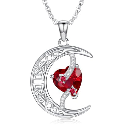 TOUPOP Moon and Star Birthstone Necklace for Women 925 Sterling Silver Celtic Moon Jewelry Birthday Mothers Day Gifts for Mom Wife Her - color: 01-January-Garnet