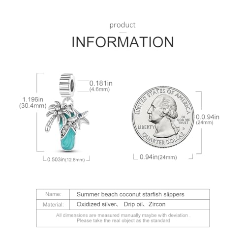 HONGRUI 925 Sterling Silver Charm for Bracelets Fashion Women Jewelry Gift - color: Blue Beach