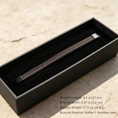 Italian Handmade Leather Bracelets for Men - color: Brown Braided, size: 8.2"