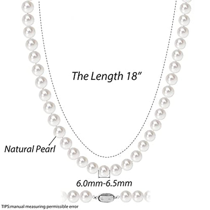 Freshwater Cultured AAAAA Quality Genuine Real Pearl Strand Necklace for Women Fine Jewelry Gifts for Her - size: 45.7 cm, 6.0 - 6.5 mm, style: AAA-Round