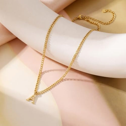 Gold Initial Necklace for Women, 3mm Cuban Link Letter Necklace, 14.5"+2.5" Adjustable Choker, Gold Plated A-Z Alphabet Pendant Necklace, Personalized Jewelry Gift for Her - style: A.