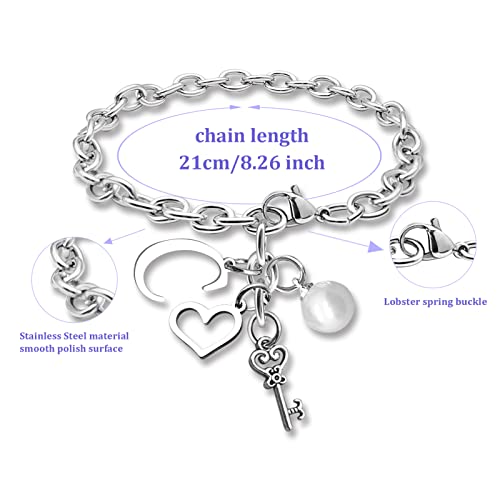 Initial A-Z Bracelets Gift for Women Girls Stainless Steel Chain Bracelet 26 Alphabet Jewelry Gifts for Birthday Anniversary Letter Bracelet Monogram Gifts for Sister Friend Girlfriends Mom 8.26 Inch - color: C