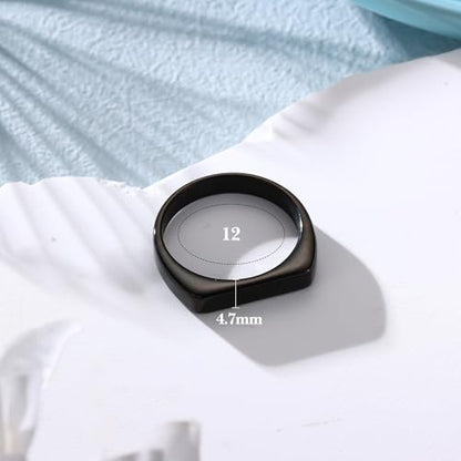 Stainless Steel Ring Square Shape Signet Style Classical Simple Dainty Wedding Engagement Statement Ring Black Silver Size 7-15 - color: Black Tone