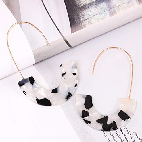 Acrylic Earrings Statement Tortoise Hoop Earrings Resin Wire Drop Dangle Earrings Fashion Jewelry For Women - color: Black and White