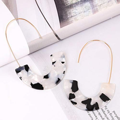 Acrylic Earrings Statement Tortoise Hoop Earrings Resin Wire Drop Dangle Earrings Fashion Jewelry For Women - color: Black and White