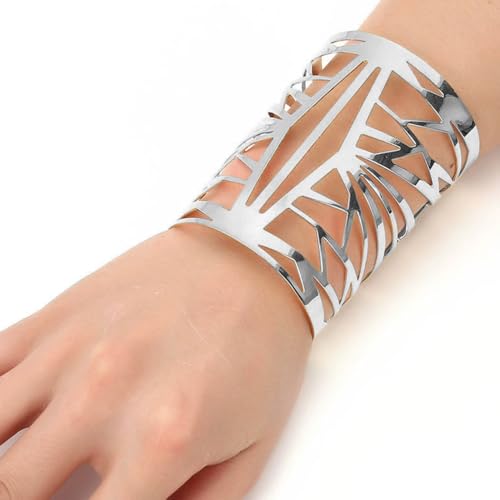 OIDIMS Women's Cuff Bracelets Large Big Bangles Minimalist Statement Adjustable Fashion Hollow Wide Bracelet Chunky Open Arm Cuff Upper Arm Personalized Punk Jewelry for Ladies - color: Silver
