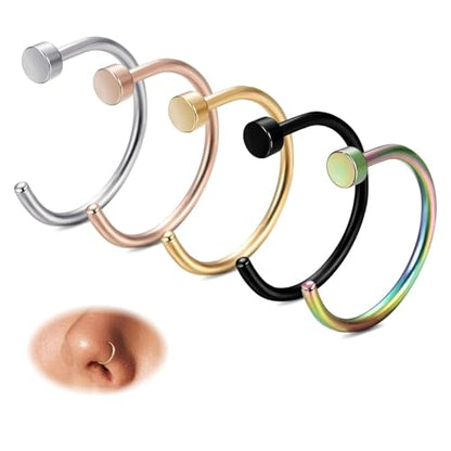 18G 20G 22G Nose Rings Hoops for Women Nose Piercing - Hypoallergenic 316L Stainless Steel Hoop Nose Rings Piercing Jewelry 5PCS Gold Silver Black Tone - color: 5mix color