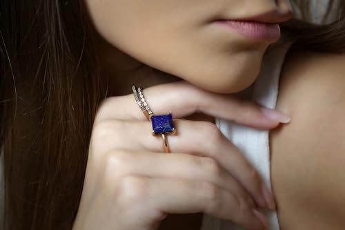 Lapis Lazuli in 14k Rose Gold Filled Ring - Square Ring for Special Occasions, Birthday, Holiday and Anniversary for Her - Handmade Jewelry with Box