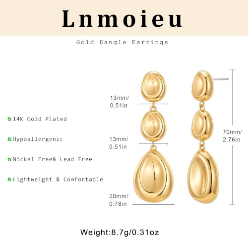 Gold Dangle Earrings for Women,Chunky 14K Gold Plated Drop Dangle Stud Earrings Long Statement Hammered Earring Hypoallergenic Jewelry for Women Gifts - style: Groove-GD
