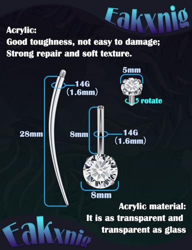 Belly Button Rings Surgical Stee, Extra-Long & Short Simple Internally Threaded Belly Rings, 14G Belly Piercing Jewelry,Navel Piercing Jewelry for Women Men 6mm 8mm 10mm 12mm 14mm 16mm - color: 8mm 5/16 Inch Belly Button Ring